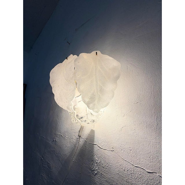 Metal Hollywood Regency Wall Lamp with Murano Glass Leaves, 1970s For Sale - Image 7 of 11