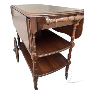 1960s Pennsylvania House Cherry Wood Drop Leaf Tea Cart For Sale