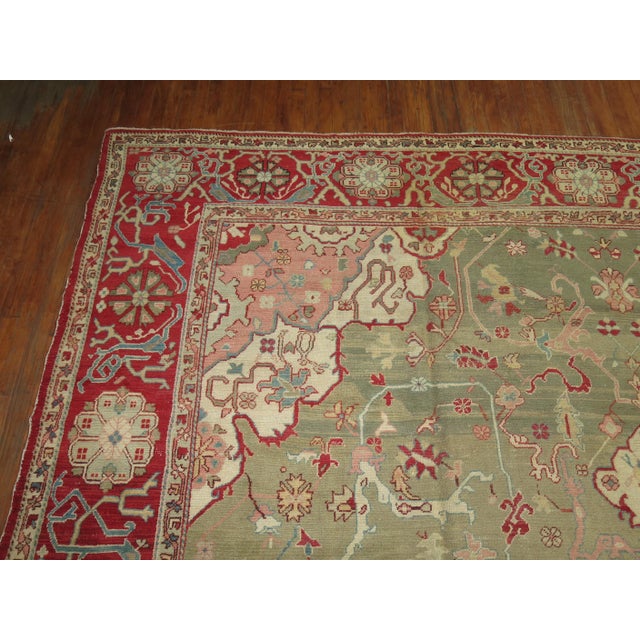 Forest Green Antique Turkish Oushak Carpet - 12'1" x 15'5" For Sale - Image 4 of 6