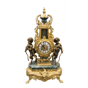 Rococo Style Gilt Bronze and Marble Satyr Figurals Mantel Clock
