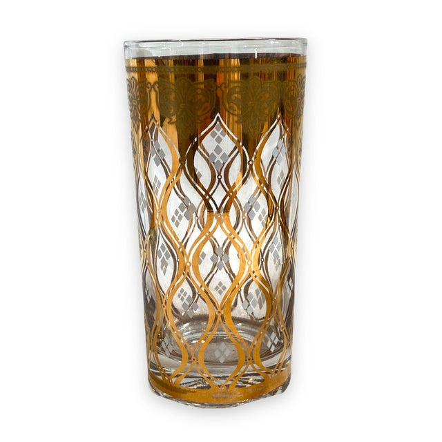 Morphew Abode Mid Century Black & Gold Art Deco Fred Press Hollywood Regency Printed Glasses- Set of 4 For Sale - Image 10 of 11