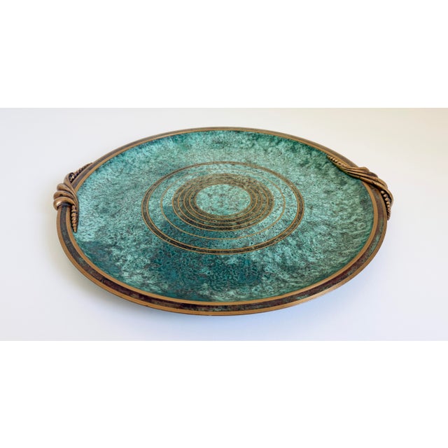 1930s Carl Sorensen Bronze Verdigris Art Deco Serving Bar Tray For Sale - Image 9 of 13