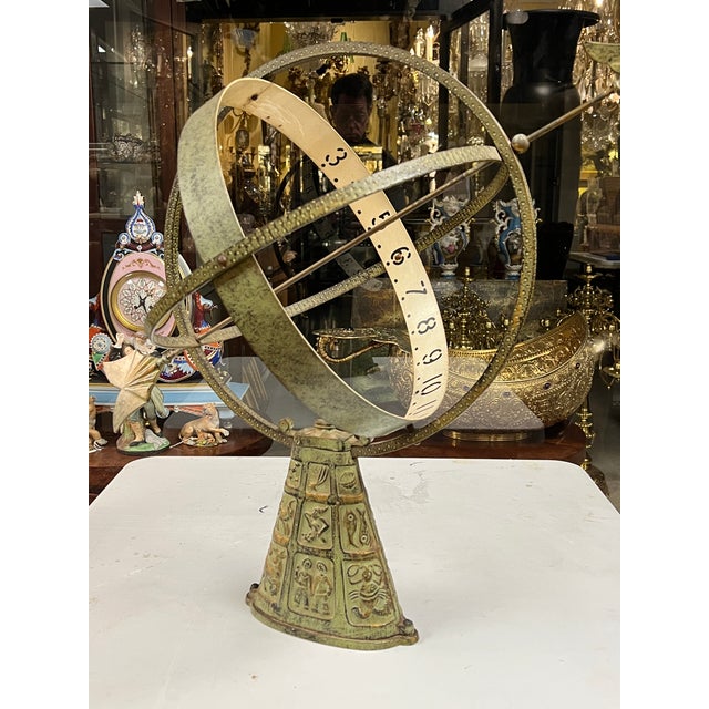 Metal Bronze Armillary With Verdigris Patina Depicting Signs of the Zodiac For Sale - Image 7 of 13