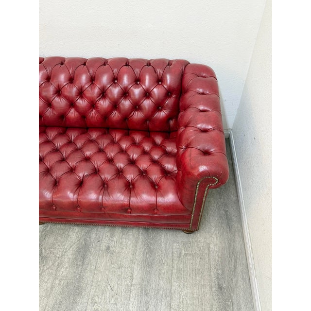 Red Red Chesterfield Leather Sofa For Sale - Image 8 of 11