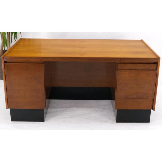 American Walnut Ed Wormley for Dunbar Double Pedestal Desk w/ Folding Return For Sale - Image 12 of 13