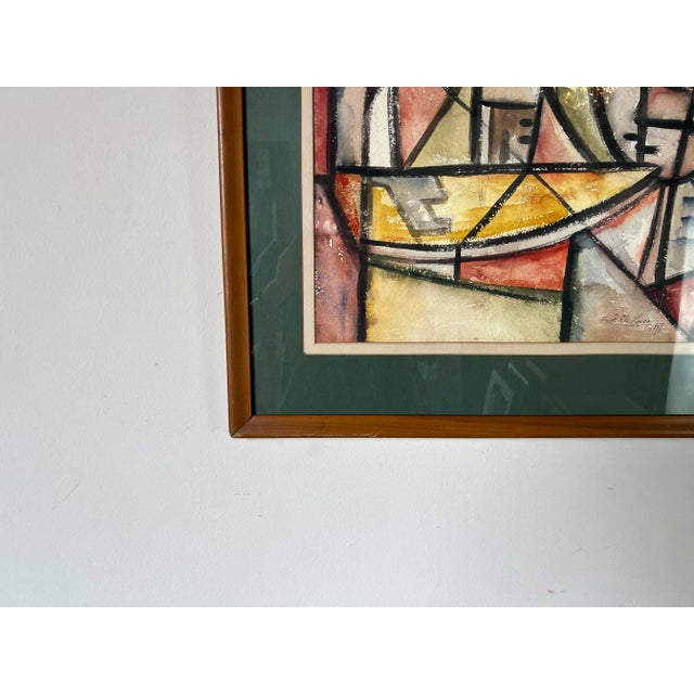 Black 1960's L. F. De Lucas Mid-Century Modern Cubist Watercolor Painting For Sale - Image 8 of 12
