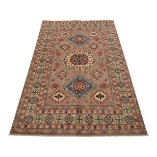 Kazak Rug 4’11” X 6’11” Brown Wool Tribal Hand-Knotted Oriental Carpet For Sale