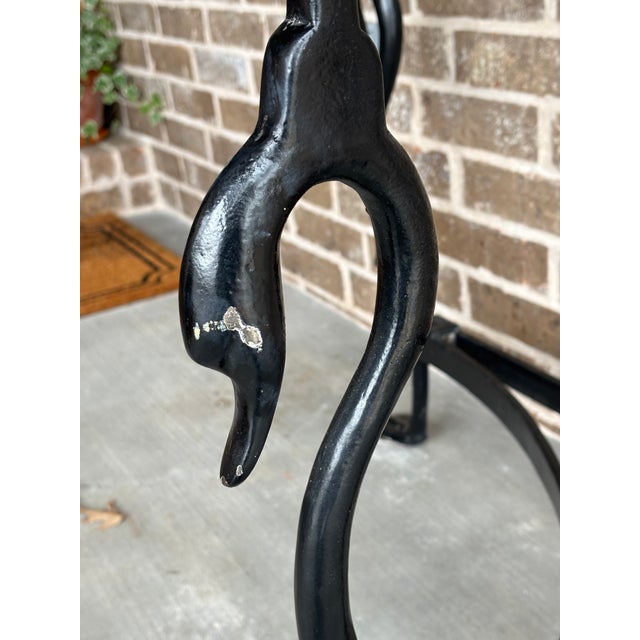 Vintage French Black Iron Swan Demilune Console Table With Glass Top For Sale - Image 12 of 12