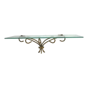 Vintage Hollywood Regency Twisted Gold Metal and Glass Wall Shelf