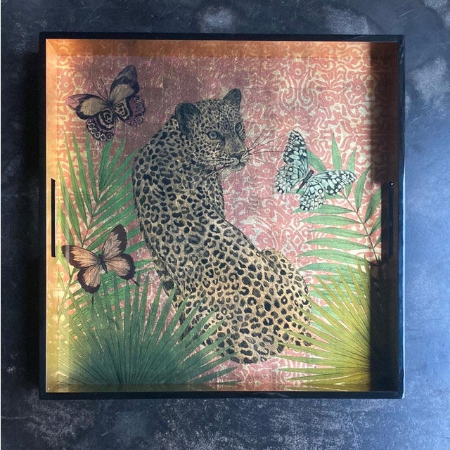Square Lacquered Leopard Wood Tray by Les Ottomans, in New conditions. Designed from 2000 Stamped by Maker