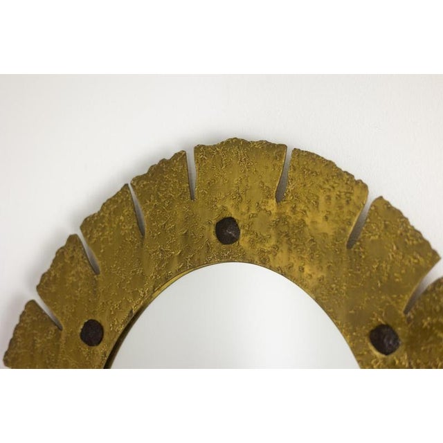 Elliptical Mirror in Hammered, Gilded Brass, 1950s For Sale - Image 3 of 6