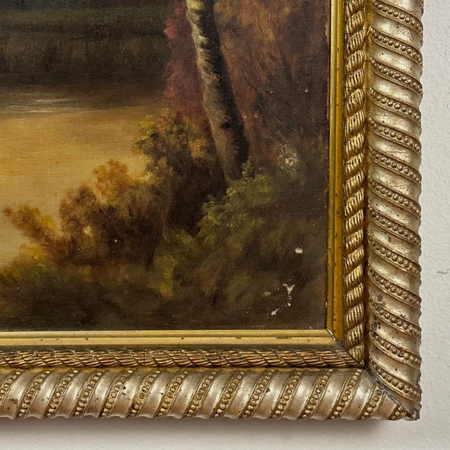 19th Century Antique Sunset Landscape With Lake and Cows, Oil on Canvas For Sale - Image 5 of 7