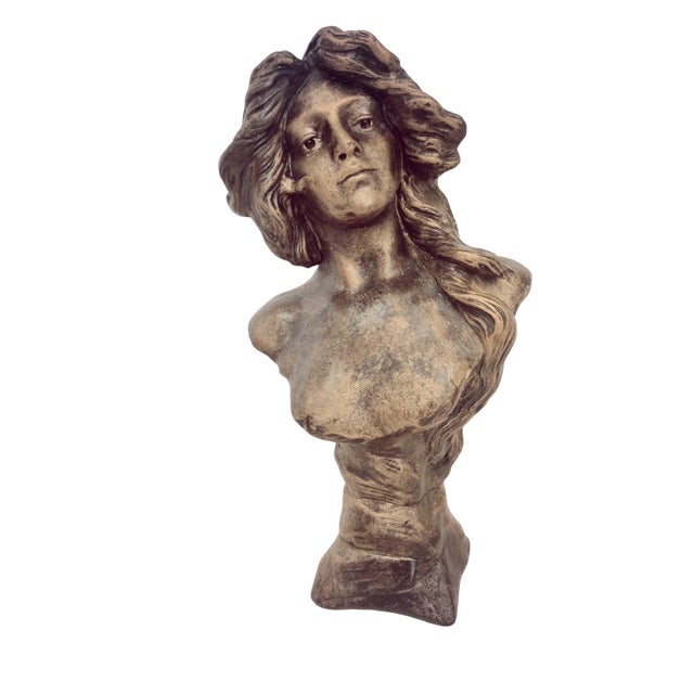 Vintage Art Nouveau Bust of Young Woman, 1960 For Sale