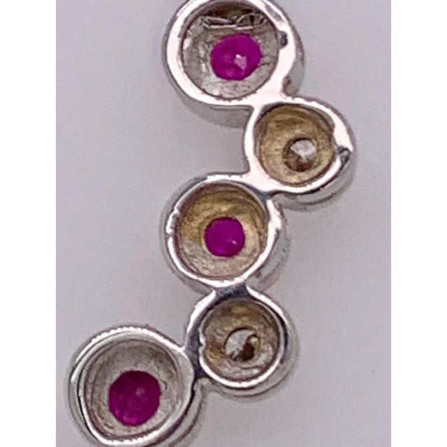 White 14kt Gold Ruby and Diamond Necklace Having 3 Rubies and 2 Round Diamonds For Sale - Image 8 of 11