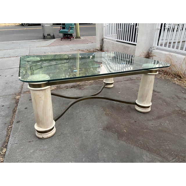 American Vintage MCM Modern Glass Steel and Stained Wood Cocktail Coffee Table For Sale - Image 3 of 18
