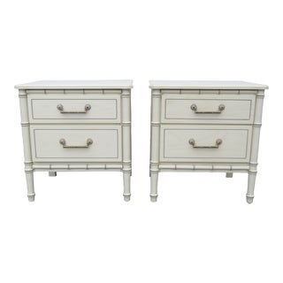 Hollywood Regency Painted Faux Bamboo Nightstands Side End Tables a Pair For Sale