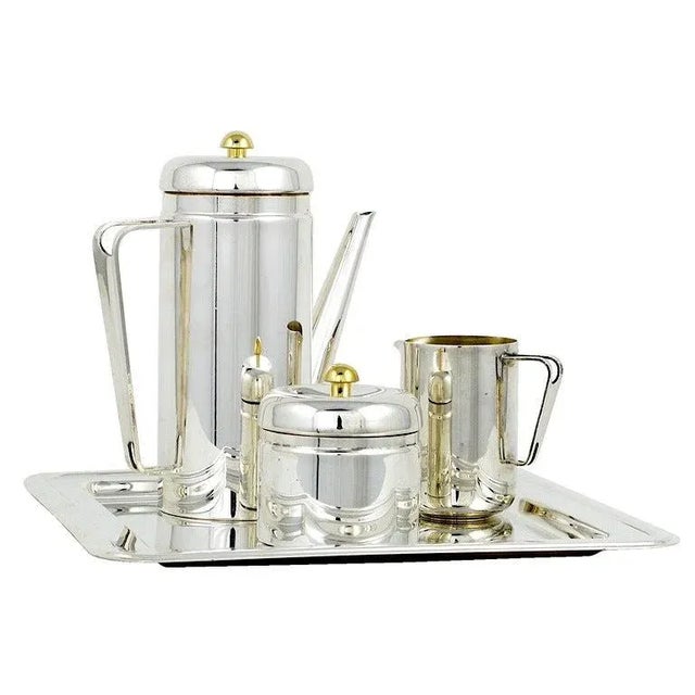 Italian Pm Italian Silverplate & Brass Coffee Service For Sale - Image 3 of 9