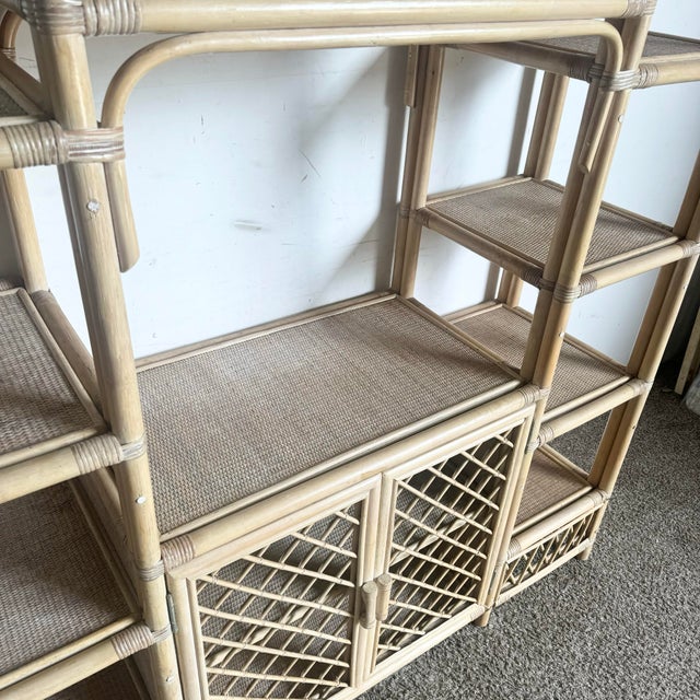 Wood Boho Chic Blonde Rattan Arched Top Etagere For Sale - Image 7 of 12