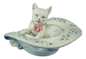 20th Century Porcelain Sculpture Cat in a Hat by Vion & Baury, France, 1890s
