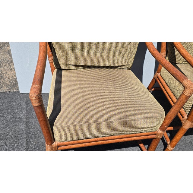 Pair of Vintage McGuire Orlando Diaz-Azcuy Bamboo Rattan Chairs W Leather Straps For Sale - Image 11 of 18