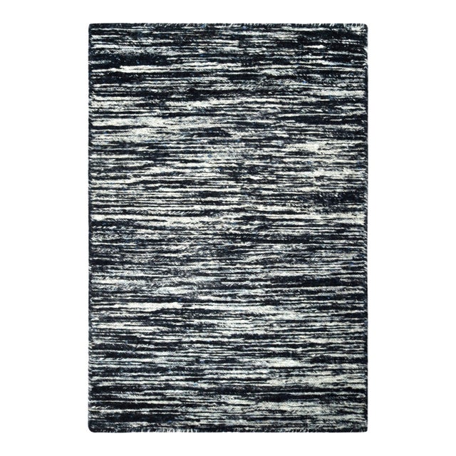 Rug & Kilim’s Contemporary Textural Rug With Blue & White Stripes For Sale