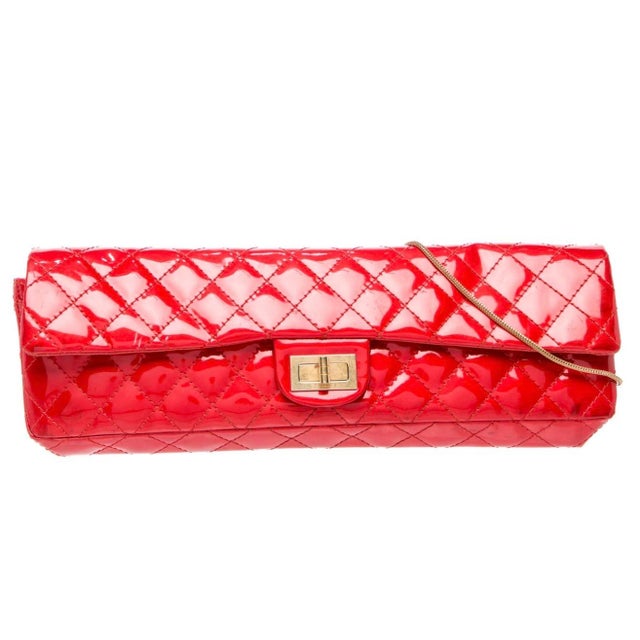 2008 Chanel 2.55 Reissue Patent Leather Elongated Quilted Baquette Clutch Shoulder Bag For Sale - Image 14 of 18