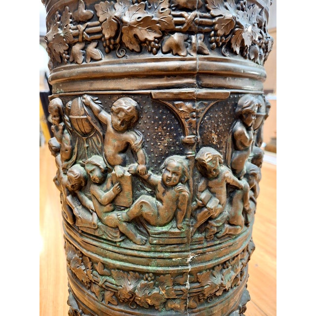 Antique Brass Repoussé Umbrella Stand For Sale - Image 9 of 17