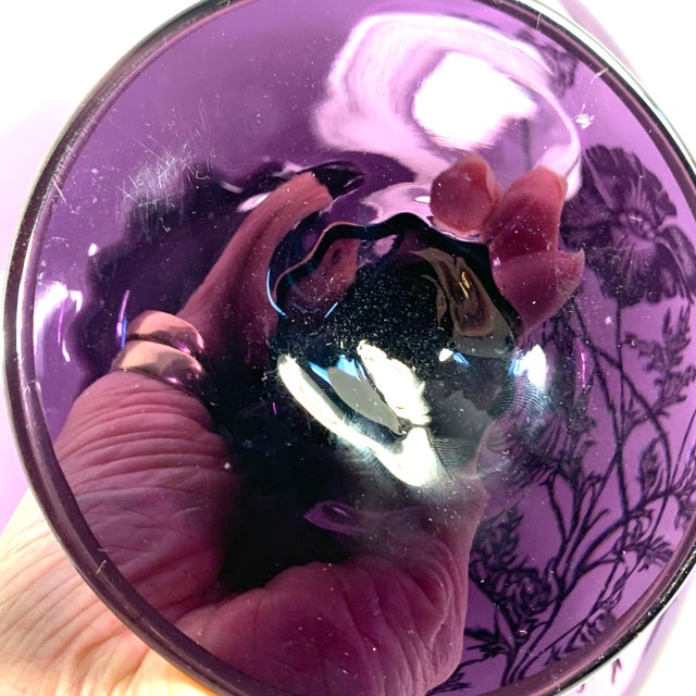 Glass Early 20th C. Amethyst Glass Cake Plate With Gilded Silver Florals For Sale - Image 7 of 10