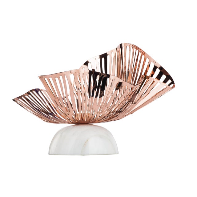 New "Lilly/T" Handmade Sculpture Table Lamp in Copper and White Marble For Sale - Image 4 of 7