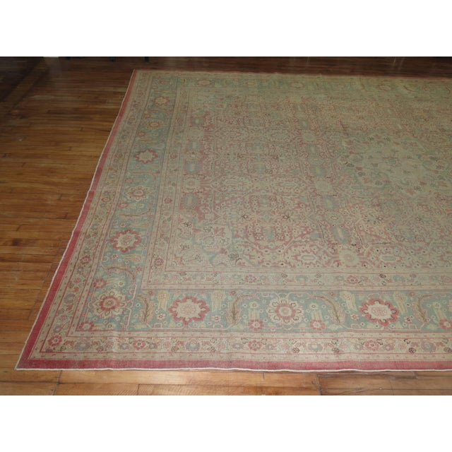 Indian Early 20th Century Zabihi Collection Indian Amritsar Fine Pink Mint Green Rug - 11'2" x 14'2" For Sale - Image 3 of 10