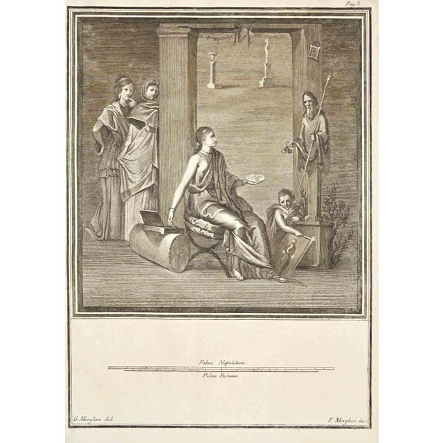 Giovanni Elia Morghen, Ancient Roman Fresco Herculaneum, Etching, 18th Century For Sale