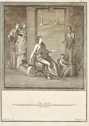 Giovanni Elia Morghen, Ancient Roman Fresco Herculaneum, Etching, 18th Century