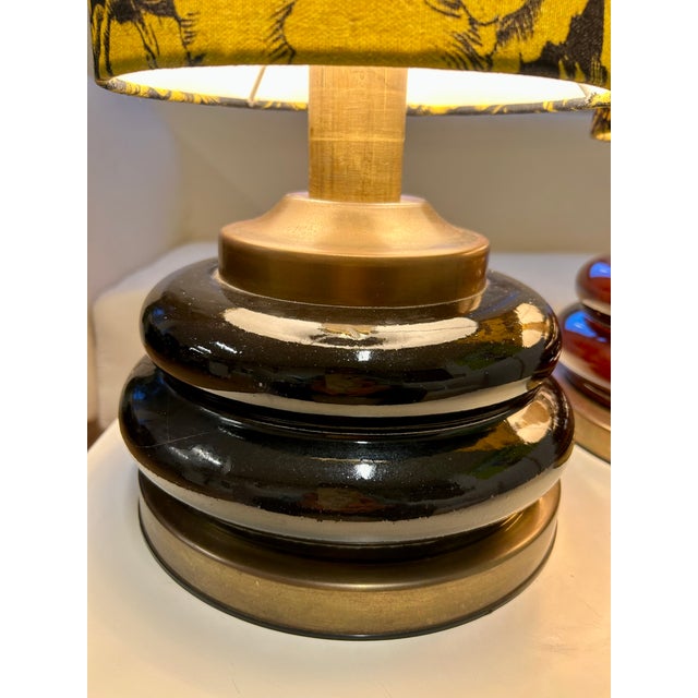 Mid-Century Lamp Duo with Dark Brown Glass-Copper Base, 1960s, Set of 2 For Sale - Image 6 of 10