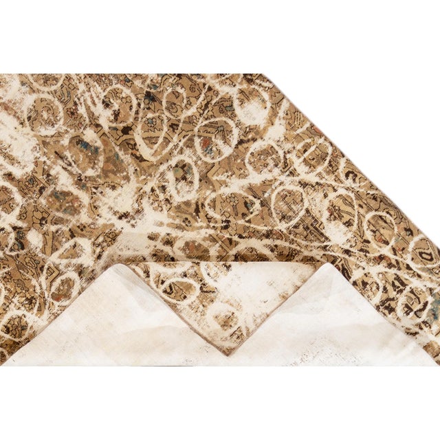 Vintage Distressed Handmade Abstract Tan Wool Rug 7'2" X 10'6" For Sale - Image 4 of 10