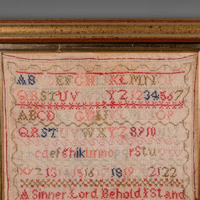 Antique Needlework Sampler, English, Framed, Embroidery Panel, Victorian, c.1854 For Sale - Image 4 of 8