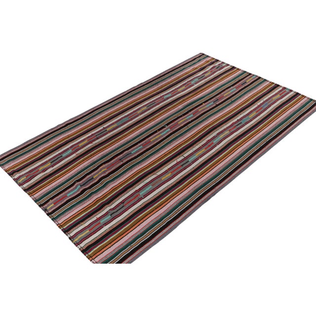 Traditional 1950s Vintage Chaput Kilim Rug in Multicolor Stripe Patterns For Sale - Image 3 of 6