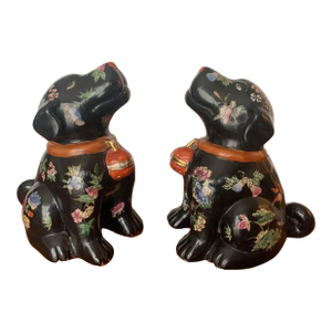 Pair of Vintage Chinese Imari-Style Porcelain Dogs