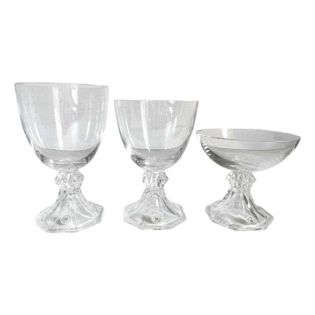 Crystal Yale Champagne, Red Wine and White Wine Glasses from Val Saint Lambert, 1970s, Set of 27 For Sale