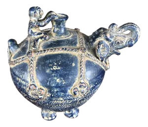 Antique Chinese Monkey & Elephant Pottery Vessel