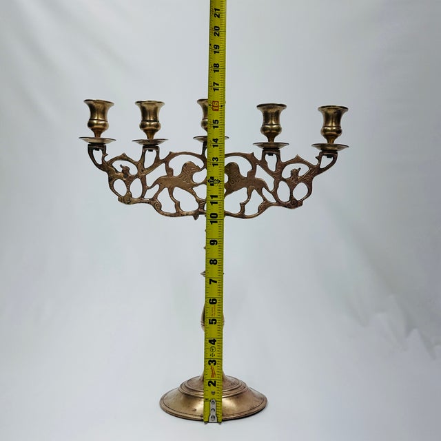 Early 20th Century 5 Candle Brass Polish Jewish Shabbat Candelabra "Lions of Judah" For Sale - Image 10 of 14