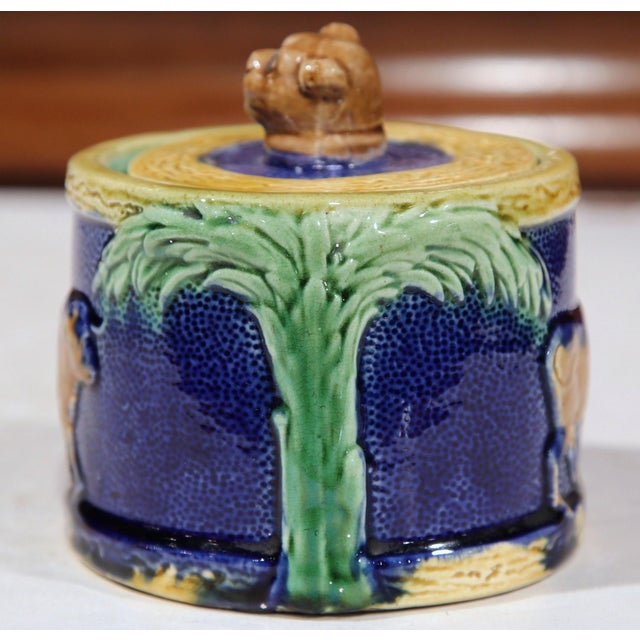 Late 19th Century 19th Century French Painted Ceramic Barbotine Sugar Bowl With Lid and Cow Decor For Sale - Image 5 of 9