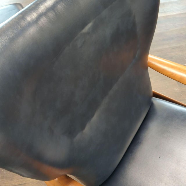 Wood 1960s John Boné Lounge Chair and Ottoman Set – Leather Upholstery, Wooden Frame For Sale - Image 7 of 7