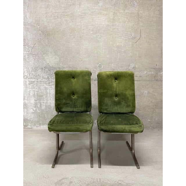 Mid-Century Modern Pair of Vintage 1970’s MCM Tubular Metal Frame Dining Chairs For Sale - Image 3 of 15