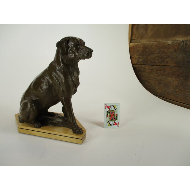 1990s Dan Ostermiller, Bronze Dog, Lab, Labrador Sitting Statue, Wooden Bace Artist Signed: 1995, 2/20 For Sale - Image 5 of 18