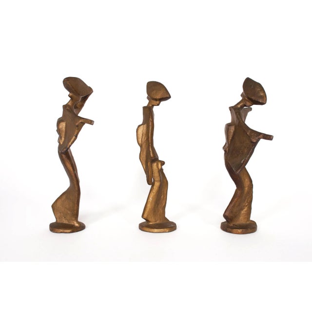 Mid-Century Modern Vintage Cast Metal Large Gold Geisha Figurines - Set of 3 For Sale - Image 3 of 10
