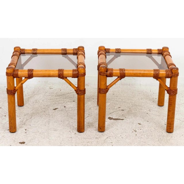 Pair Vintage Rattan Wrapped Tables For Sale - Image 4 of 11