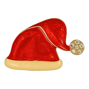 Vintage Enamel Santa Hat Brooch With Rhinestone Pom