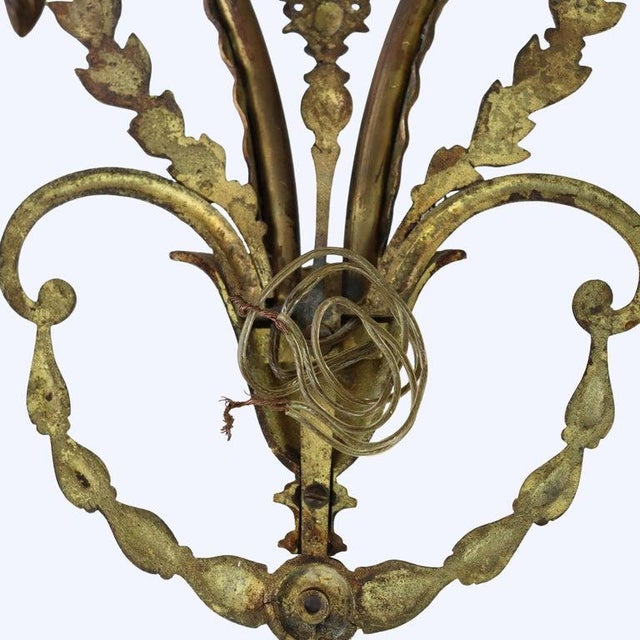 Bronze Pair of French Louis XV Laurel Wreath Bronze Double Candle Electric Wall Sconces C1900 For Sale - Image 8 of 12