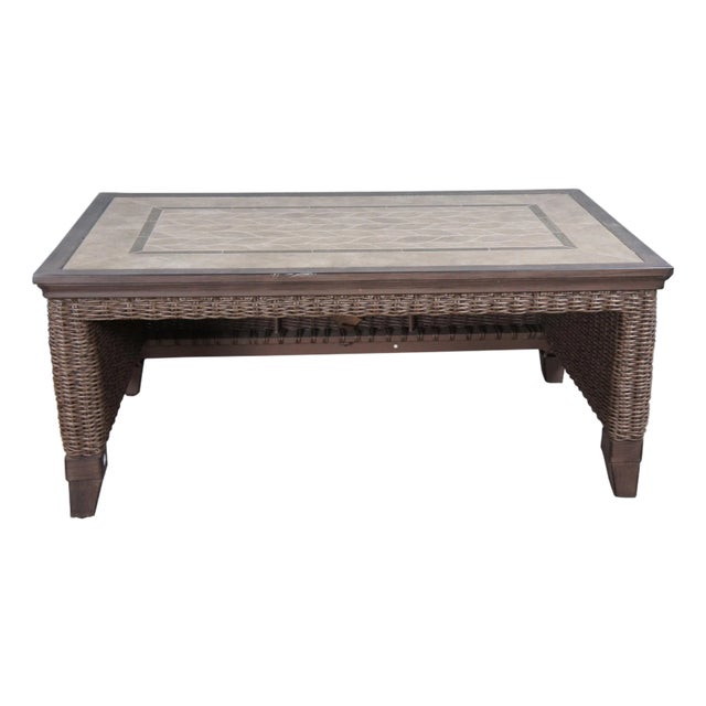 Vintage Outdoor Boho Woven Wicker Rattan Coffee Cocktail Table For Sale