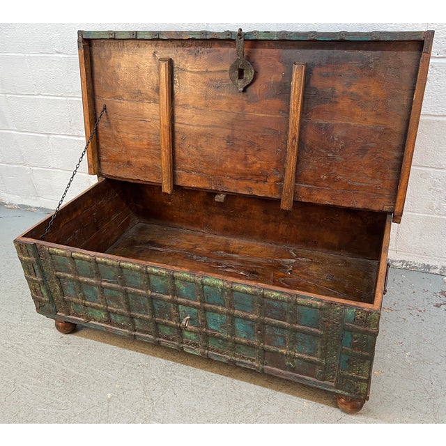 Antique Indian Pitara Chest With Turquoise Patina For Sale - Image 13 of 18